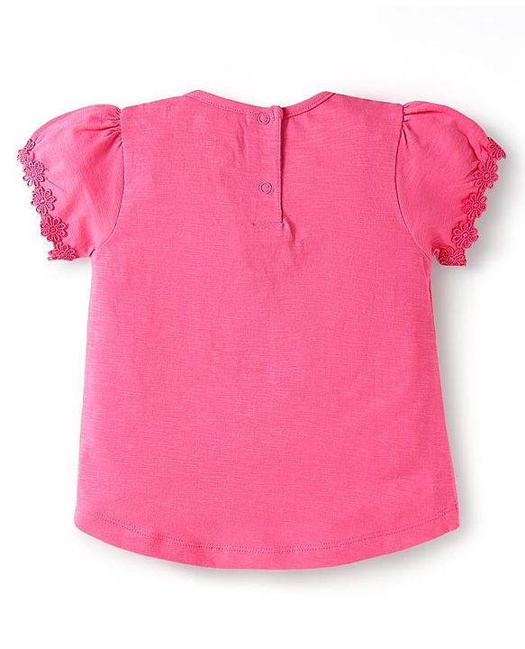 Babyhug Cotton Knit Half Sleeves T-shirts With Floral Lace Detailing Pack Of 3 - Light Blue & Dark Pink
