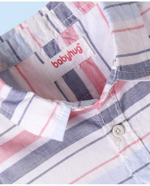 Babyhug Cotton Woven Half Sleeves  Striped Shirt - White & Pink