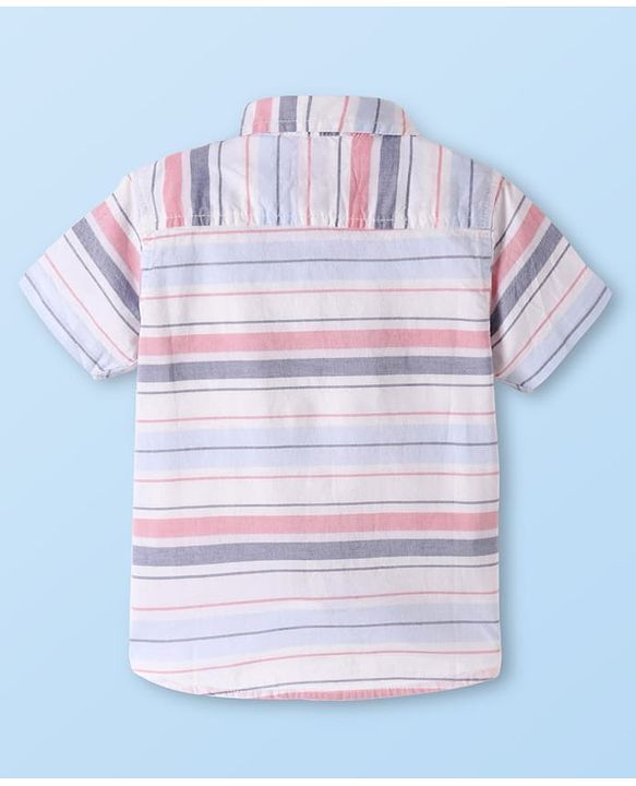 Babyhug Cotton Woven Half Sleeves  Striped Shirt - White & Pink