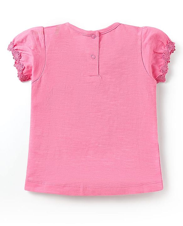 Babyhug Cotton Knit Half Sleeves T-Shirts with Floral Embroidery Pack of 3 - Pink Lilac & Limegreen