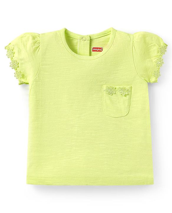 Babyhug Cotton Knit Half Sleeves T-Shirts with Floral Embroidery Pack of 3 - Pink Lilac & Limegreen