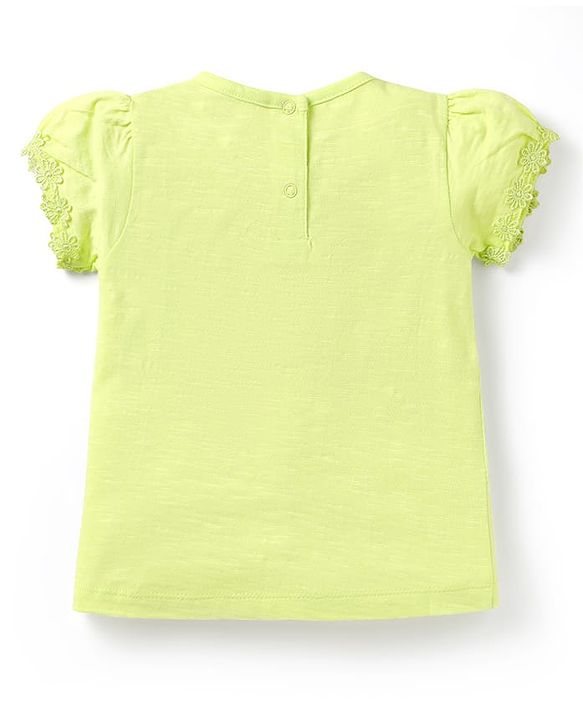 Babyhug Cotton Knit Half Sleeves T-Shirts with Floral Embroidery Pack of 3 - Pink Lilac & Limegreen