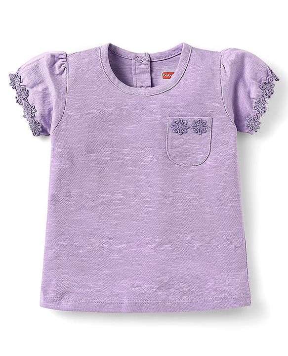 Babyhug Cotton Knit Half Sleeves T-Shirts with Floral Embroidery Pack of 3 - Pink Lilac & Limegreen