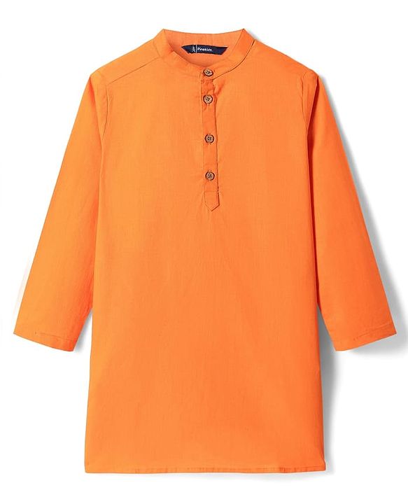 Pine Kids Cotton Woven Full Sleeves Solid Color Kurta - Orange