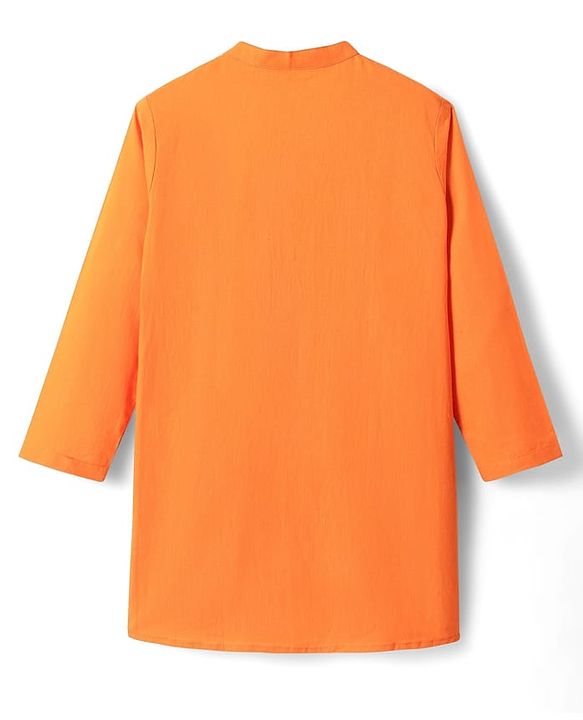 Pine Kids Cotton Woven Full Sleeves Solid Color Kurta - Orange