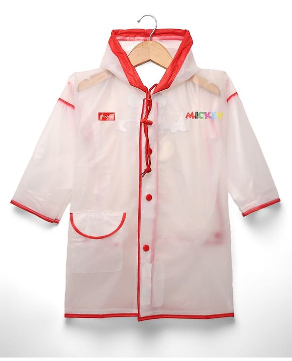 Babyhug Full Sleeves Below Knee Length Raincoat With Mickey Mouse Print - White