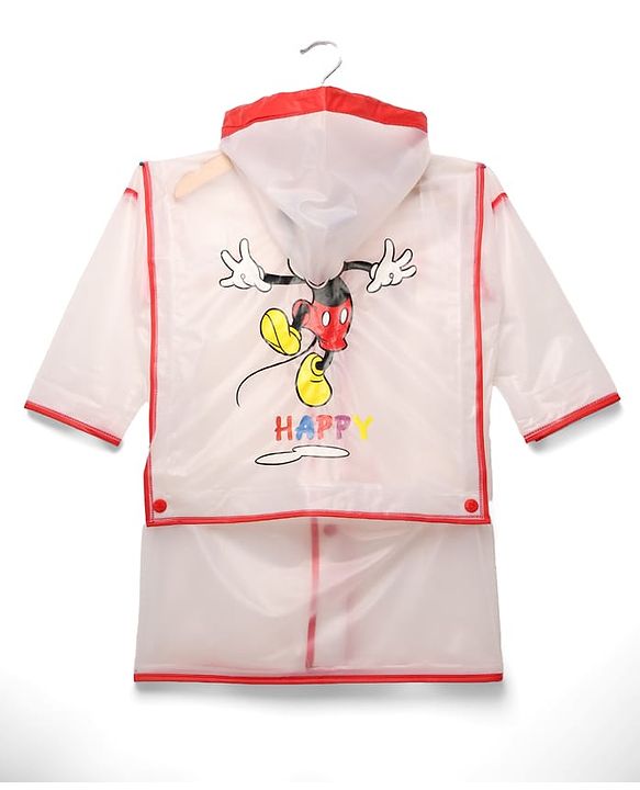 Babyhug Full Sleeves Below Knee Length Raincoat With Mickey Mouse Print - White