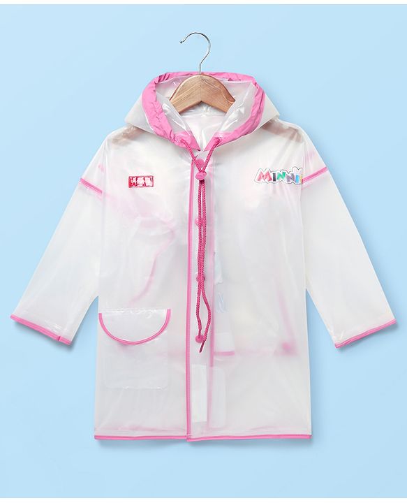 Babyhug Full Sleeves Below Knee Length Raincoat With Minnie Smile Print - White