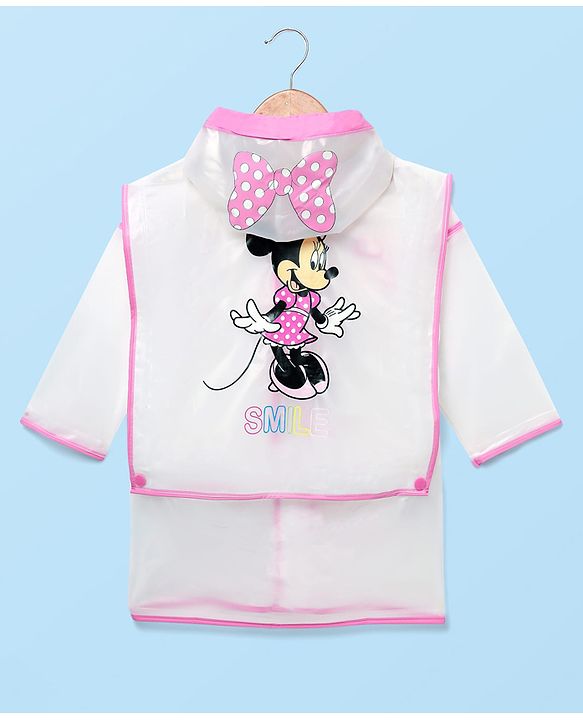 Babyhug Full Sleeves Below Knee Length Raincoat With Minnie Smile Print - White