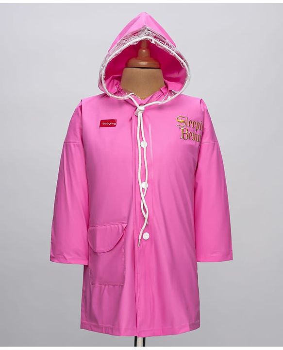Babyhug Full Sleeves Below Knee Length Raincoat With Sleeping Beauty Print - Pink