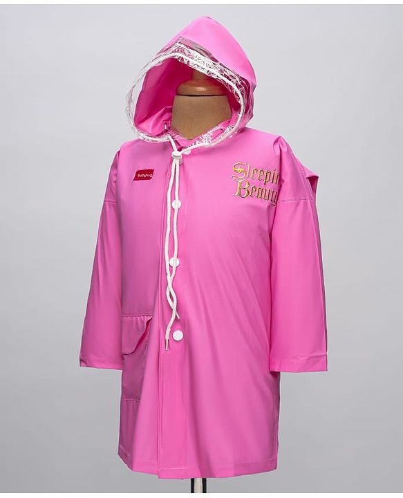 Babyhug Full Sleeves Below Knee Length Raincoat With Sleeping Beauty Print - Pink