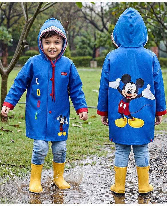 Babyhug Full Sleeves Below Knee Length Raincoat With Mickey Cool Print - Royal Blue