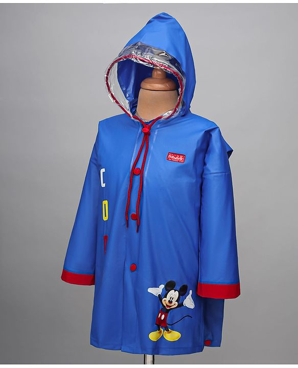 Babyhug Full Sleeves Below Knee Length Raincoat With Mickey Cool Print - Royal Blue
