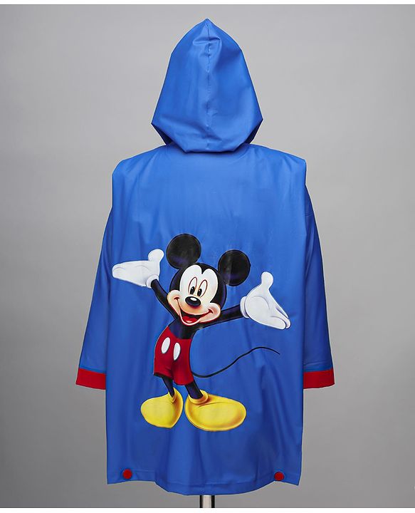 Babyhug Full Sleeves Below Knee Length Raincoat With Mickey Cool Print - Royal Blue