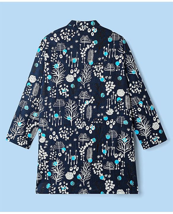 Pine Kids Cotton Woven Full Sleeves Printed Kurta Pyjama Set - Black & White