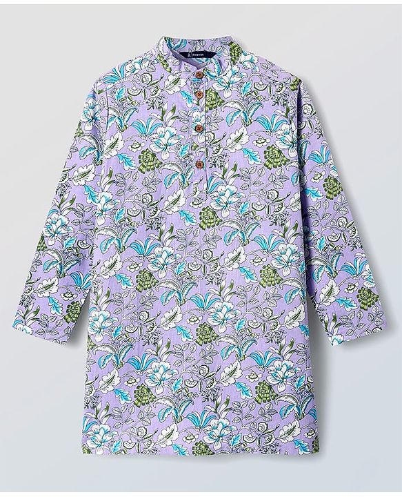 Pine Kids Cotton Woven Full Sleeves Kurta & Pyjama With Floral Print - Lilac