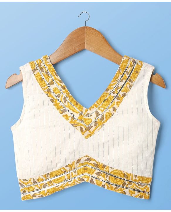 Pine Kids Cotton Woven Sleeveless Choli Lehenga Set & Dupatta With Floral Print & Lace Detailing - Mustard