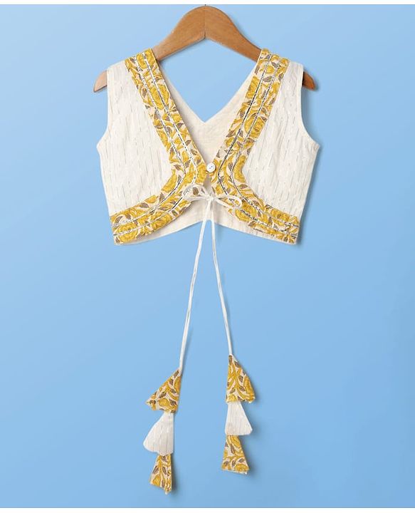 Pine Kids Cotton Woven Sleeveless Choli Lehenga Set & Dupatta With Floral Print & Lace Detailing - Mustard