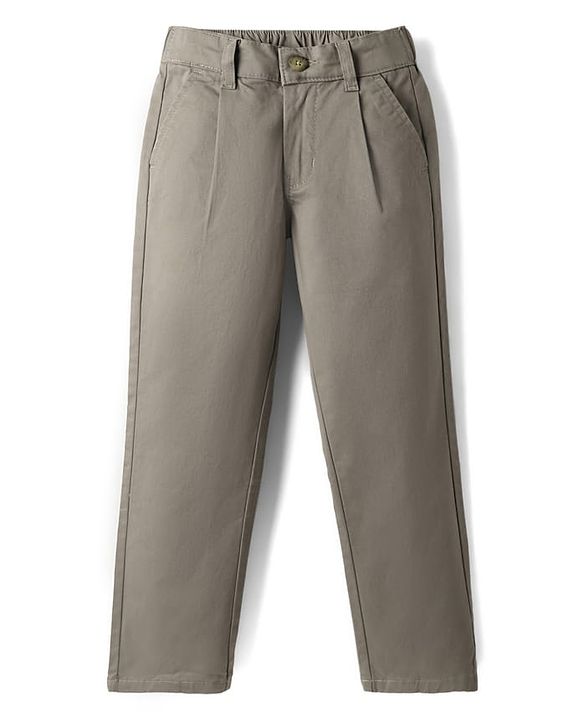 Pine Kids Cotton Elastane Woven Full Length Solid Trouser - Beige
