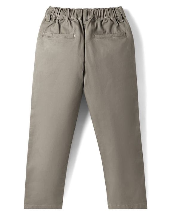 Pine Kids Cotton Elastane Woven Full Length Solid Trouser - Beige