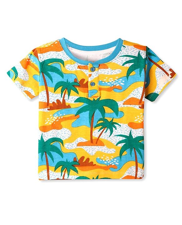 Babyhug Cotton Knit Half Sleeves T-Shirt with Beach Theme Print - White