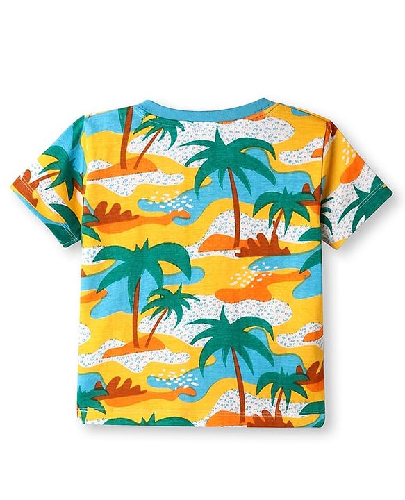 Babyhug Cotton Knit Half Sleeves T-Shirt with Beach Theme Print - White