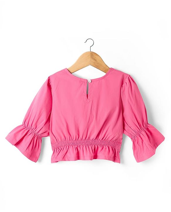 Pine Kids Poplin Woven Full Sleeves Solid Top & Lounge Pant Set - Dark Pink
