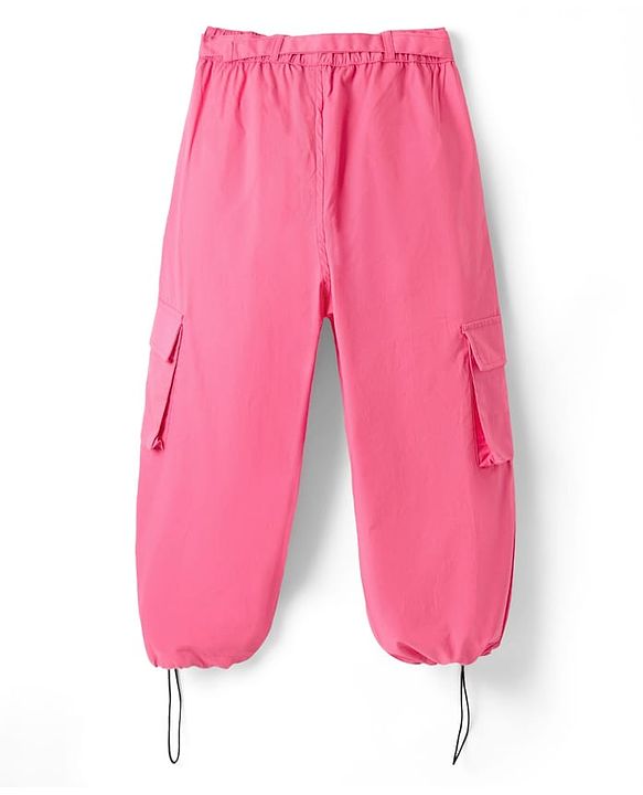 Pine Kids Poplin Woven Full Sleeves Solid Top & Lounge Pant Set - Dark Pink