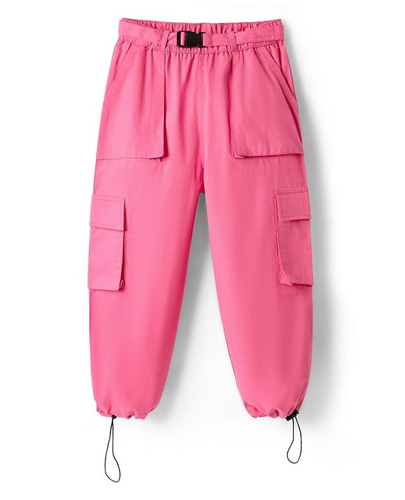 Pine Kids Poplin Woven Full Sleeves Solid Top & Lounge Pant Set - Dark Pink