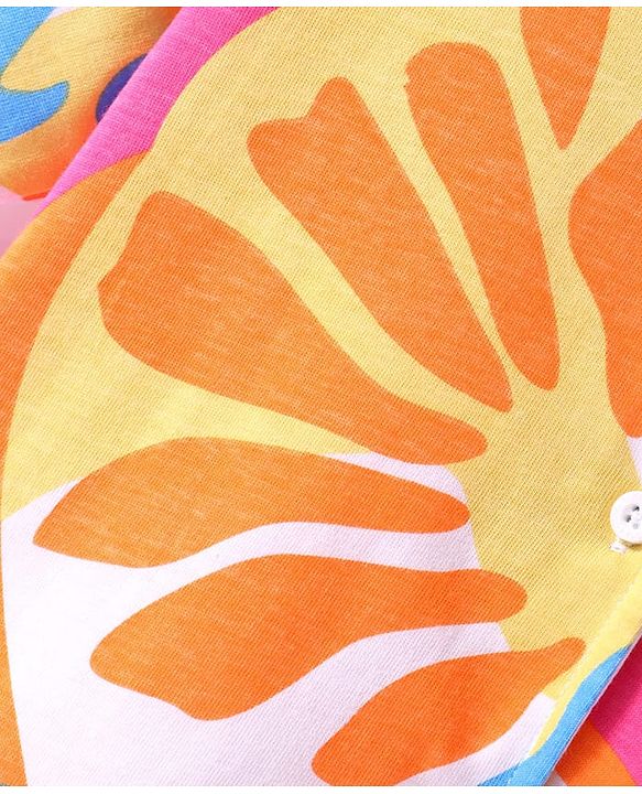 Pine Kids Single Jersey Knit Half Sleeves Co-ords Shirt & Pant Set with Floral Print - Orange