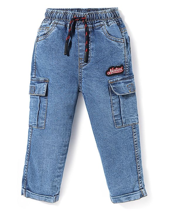 Babyhug Cotton Denim Full Length Washed Jeans with Stretch & Pocket - Blue