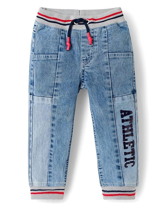 Babyhug Denim Full Length Washed Jogger Jeans With Stretch - Blue