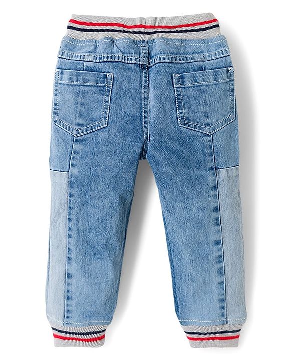 Babyhug Denim Full Length Washed Jogger Jeans With Stretch - Blue