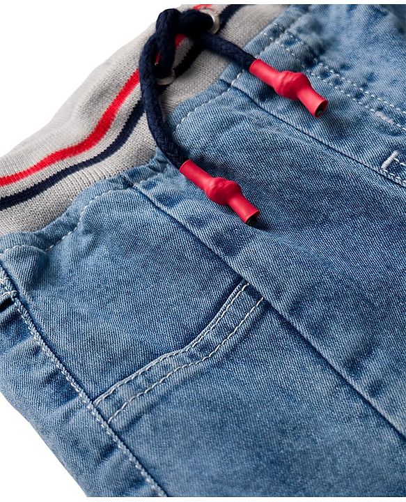 Babyhug Denim Full Length Washed Jogger Jeans With Stretch - Blue