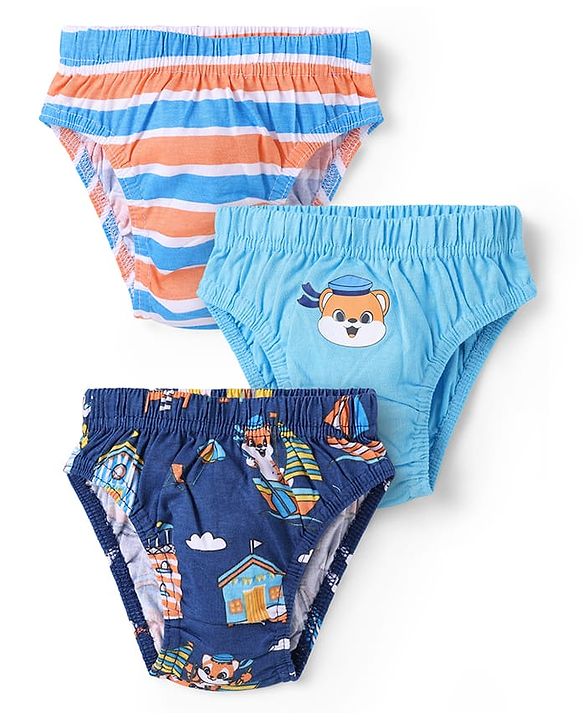 Babyhug 100% Cotton Knit Antibacterial Briefs With Animal Print Pack of 3 - Multicolor