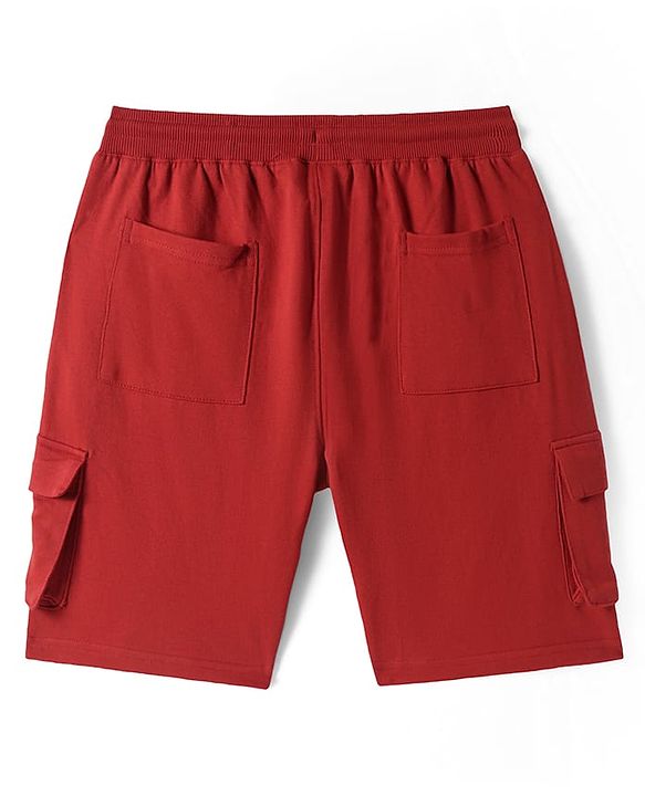 Pine Kids Looper Knit Knee Length Shorts with Text Print - Red