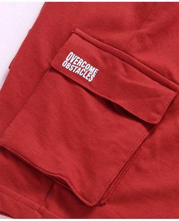Pine Kids Looper Knit Knee Length Shorts with Text Print - Red