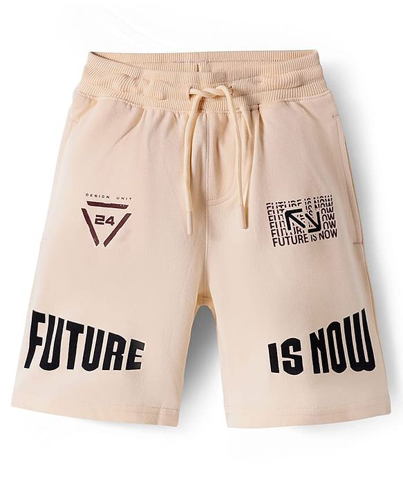 Pine Kids Looper Knit Knee Length Shorts with Text Print - Beige