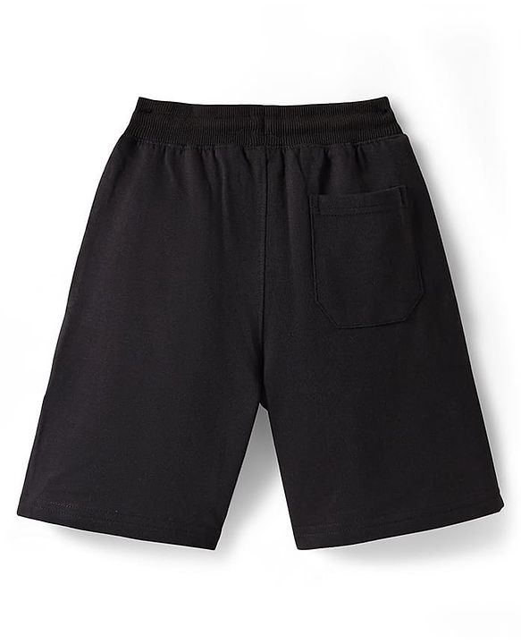Pine Kids Looper Knit Knee Lenght Cut & Sew Shorts with Text Print - Black