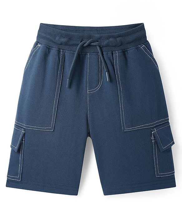 Pine Kids Looper Knit Knee Length Solid Shorts - Blue