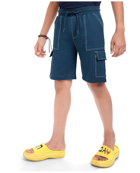 Pine Kids Looper Knit Knee Length Solid Shorts - Blue