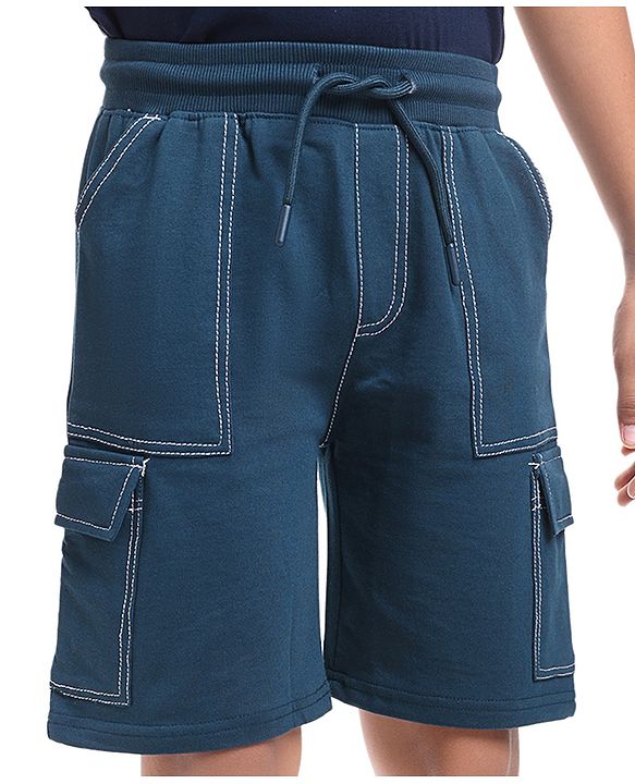 Pine Kids Looper Knit Knee Length Solid Shorts - Blue