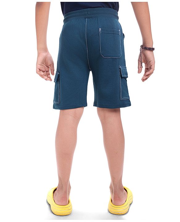 Pine Kids Looper Knit Knee Length Solid Shorts - Blue
