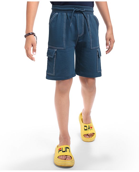 Pine Kids Looper Knit Knee Length Solid Shorts - Blue