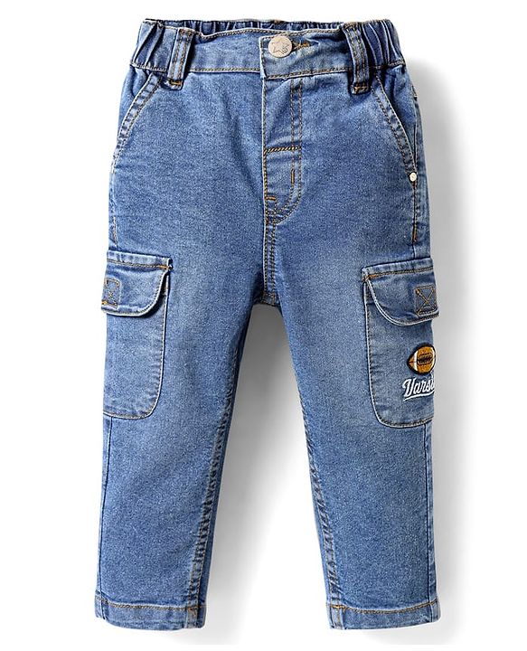 Babyhug Cotton Denim Full Length Washed Jeans With Stretch - Blue