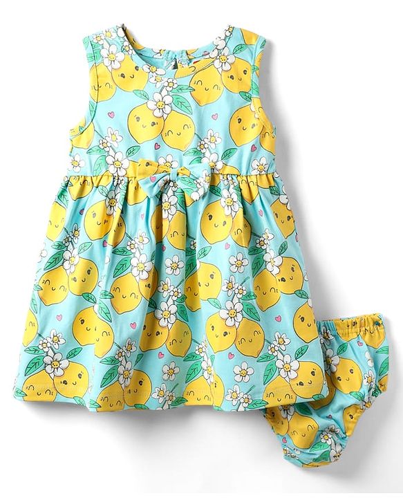 Babyhug Cotton Knit Sleeveless Frock & Bloomers With Floral Print - Light Blue