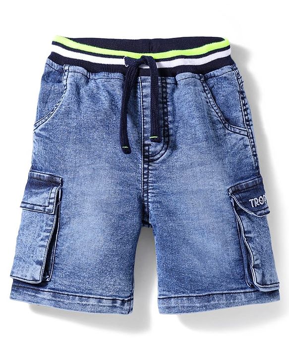 Babyhug Above Knee Length Washed Denim Bermuda - Blue