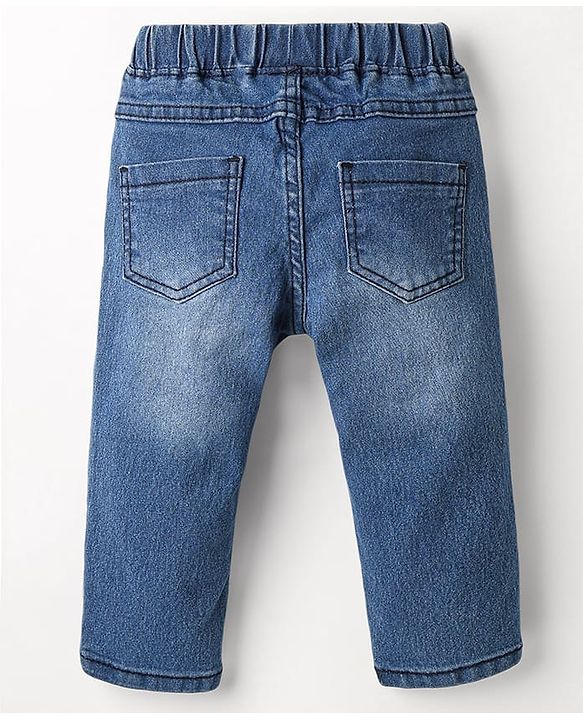 Babyhug Full Length  Denim Jeggings With Stretch Floral Embroidery - Blue