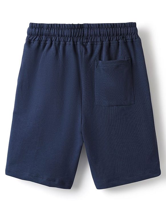 Pine Kids Looper Knit Above Knee Length Shorts With Compass Print - Navy Blue