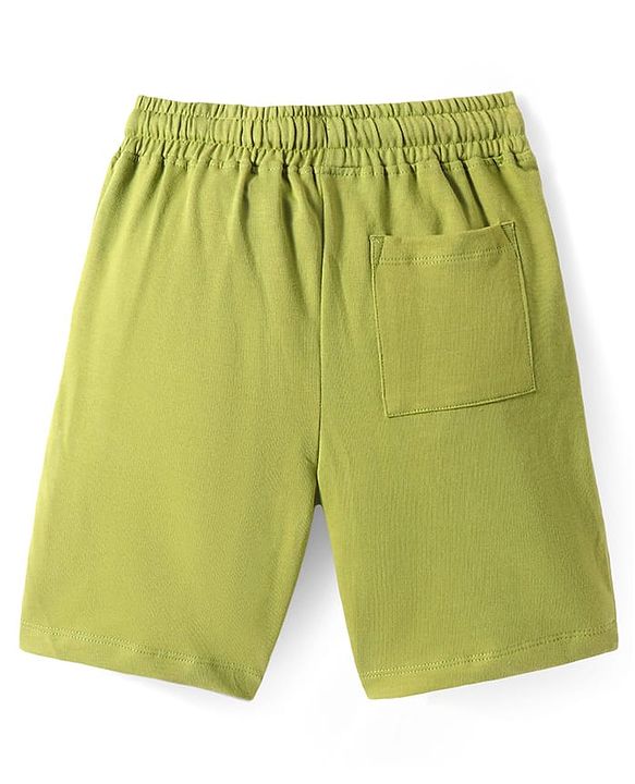 Pine Kids Looper Knit Above Knee Length Shorts With Compass Print - Olive Green
